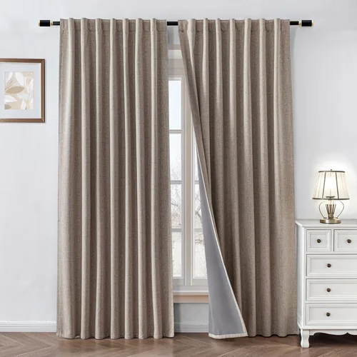 Miniatura 23 de Cortinas 100% opacas de lino sintético, 90 pulgadas de largo, 2 paneles para dormitorio o sala de estar, térmicas y atenuantes, con lengüetas