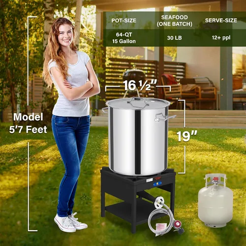 Miniatura 3 de ARC - Olla de acero inoxidable de 64 cuartos con freidora de propano de 200,000 BTU, olla para hervir mariscos, olla para hervir cangrejo, olla