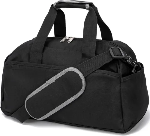 Bolsa de gimnasio pequeña de 14 pulgadas para mujeres y hombres, mini bolsa de lona para viajes, deportes, bolsa de transporte ligera, color negro