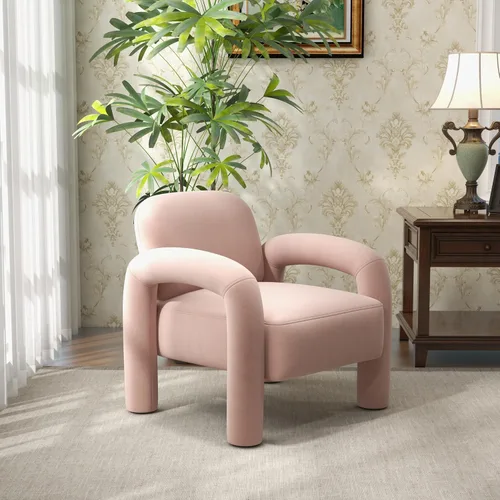 Miniatura 7 de Silla de acento moderna, sillón tapizado de terciopelo cómodo, silla de tocador acogedora, sofá individual, silla de barril acolchada para leer
