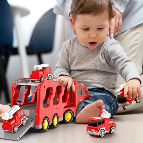 Miniatura 6 de FunMission Camión de bomberos para niños de 3 a 9 años, vehículo eléctrico de fricción 5 en 1 para niños y niñas de 3, 4, 5, 6, 7 años, juguetes