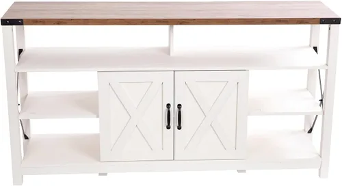 Miniatura 10 de Flash Furniture Wyatt - Mueble de TV alto y moderno de 60 pulgadas, gabinete de consola gris costero, estante central ajustable, estantes fijos
