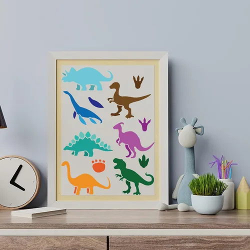 Miniatura 8 de MAYJOYDIY 10 plantillas de dinosaurios de 6 x 6 pulgadas, plantillas de pintura de dinosaurios de animales con pincel de pintura Tyrannosaurus Rex