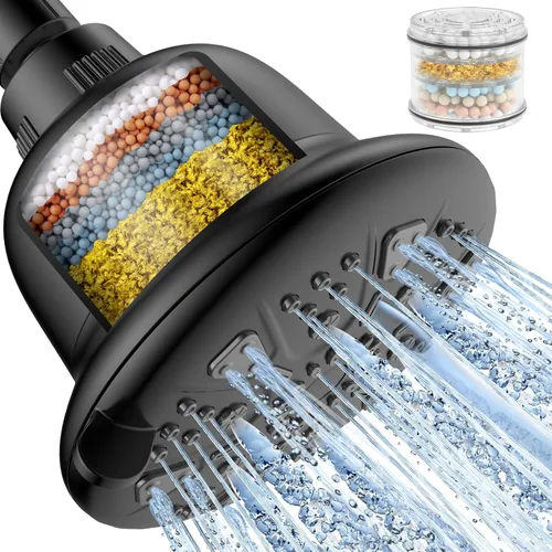 Miniatura 8 de Cabezal de ducha filtrado certificado NSF, cabezal de ducha de lluvia de alta presión con filtro para suavizador de agua dura, fácil de instalar