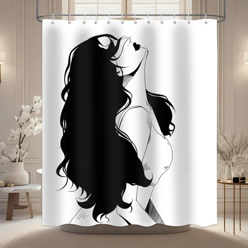 Miniatura 6 de Cortina de ducha para adultos, cortina de ducha para mujer, juego de cortina de ducha de tela impermeable, decoración de baño con 12 ganchos, 72 x