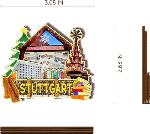 Miniatura 3 de Imán de madera de Alemania Stuttgart 3D para nevera, recuerdos coleccionables, decoración hecha a mano, artesanías 2