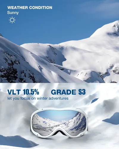 Miniatura 2 de ZIONOR Lagopus Gafas de protección UV para esquí y snowboard, antiniebla, para hombres, mujeres, jóvenes A0-vlt 10.5% Marco Blanco Lente Plata