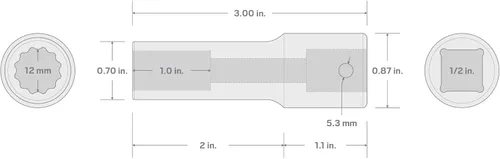 Miniatura 6 de TEKTON Encastre de 1/2 pulgada x 0.472 in de profundidad 12 puntos de impacto SID23312
