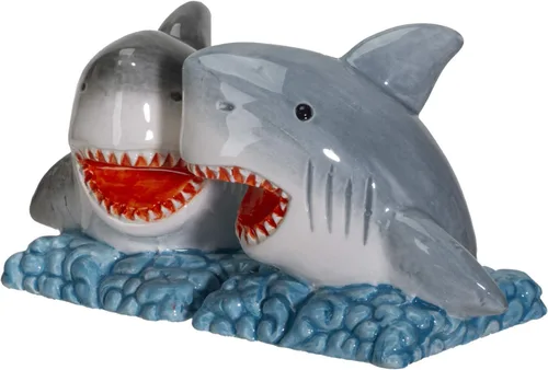 Miniatura 5 de Pacific Giftware Sharks on the Sea - Juego de salero y pimentero de cerámica con temática oceánica, juego de condimentos de mesa divertidos