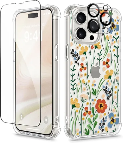 Miniatura 152 de GVIEWIN - Funda floral para iPhone 14 de 6.1 pulgadas, protector de pantalla + protector de lente de cámara, no se amarillenta, a prueba de golpes