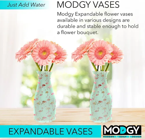 Miniatura 2 de MODGY Florero expandible, plástico decorativo moderno plegable impreso jarrones para centros de mesa para bodas, mesa de comedor, decoración