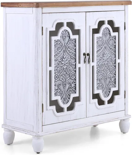 Miniatura 8 de MAISON ARTS Armario decorativo de buffet y aparador blanco con 2 puertas de almacenamiento para sala de estar, granja, cocina, gabinete de porcelana