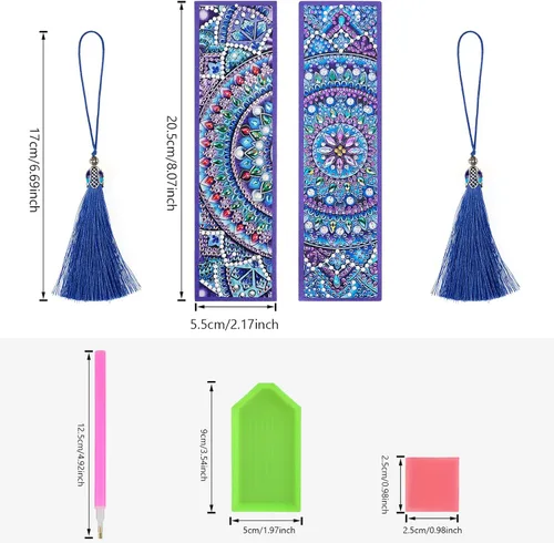 Miniatura 7 de Marcapáginas de pintura de diamante con mandala 5D para bricolaje, pintura por números para regalo de cumpleaños de graduación, borla de diamante