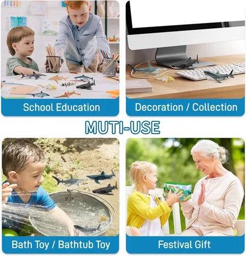Miniatura 7 de Toymany 10 figuras realistas de juguete de baño de tiburón de 5 a 6 pulgadas de largo, juego de figuras de plástico de animales marinos del océano