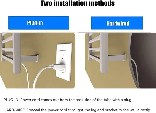Miniatura 8 de Calentador de toallas eléctrico, toallero térmico con 3 ganchos, interruptor LED de acero inoxidable 304, calentador de toallas de baño montado