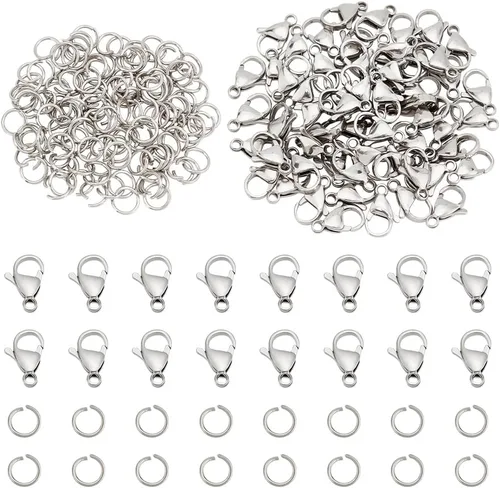 Miniatura 12 de PandaHall - 300 anillos de salto de acero inoxidable 304 de calibre 20 de 0.197 in con 100 cierres de pinza de langosta para aretes, pulseras