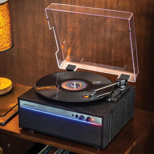 Miniatura 5 de Crosley CR6048A-BK - Reproductor de discos de vinilo con Bluetooth estroboscópico con sincronización de música, luces LED que cambian de color, Negro