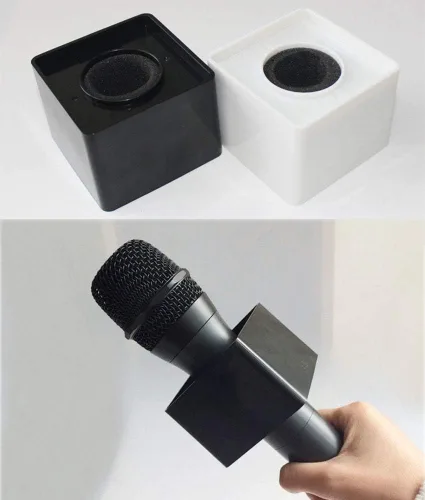 Miniatura 6 de 2 piezas portátil cuadrado en forma de cubo micrófono entrevista micrófono bandera bandera logo superior ABS material, blanco y negro