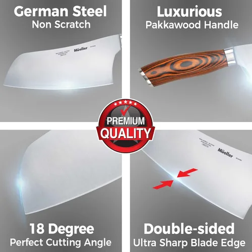 Miniatura 3 de Mueller - Cuchillo de carnicero de 7 pulgadas, cuchillo chino de verduras y carne para chef, de acero inoxidable alemán con mango ergonómico