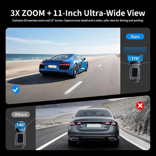 Miniatura 4 de JOMISE G814 11" 4K+2.5K Cámara de Espejo Retrovisor — Sin WiFi/Bluetooth, Cámara de Salpicadero Frontal y Trasera, Grabadora de Evidencia Pura