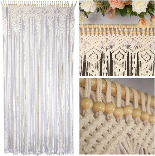 Miniatura 8 de Cortinas y cortinas colgantes de macramé, cortinas largas para sala de estar, cortina con borlas para puerta, cortina de cuentas para puertas