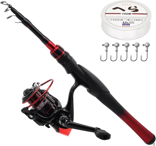 Kilitn Combo de Caña de Pescar y Carrete, Combo de Baitcasting Carrete Baitcast Caña Telescópica de Fibra de Vidrio Duradera de 5 Pies con Sedal