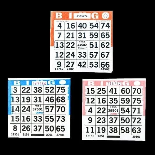 1 en tarjetas de papel de bingo de triple valor, 500 azules, 500 naranjas, 500 rosas, serie UniMax Paper - Tamaño cuadrado de 4 pulgadas - 1500