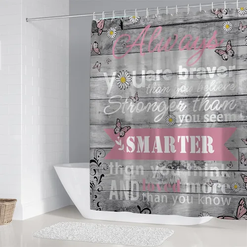 Miniatura 3 de AZHM 4 piezas Juegos de Cortinas de Ducha con Citas Inspiradoras con Alfombras, Juego de Decoración Floral de Baño con Cortina de Ducha y Alfombras