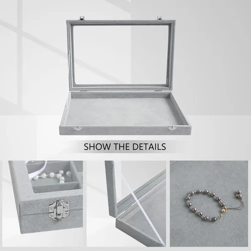 Miniatura 2 de Wuligirl - Joyero organizador de terciopelo para aretes, collares y pulseras con tapa transparente de exhibición, almacenamiento de joyas