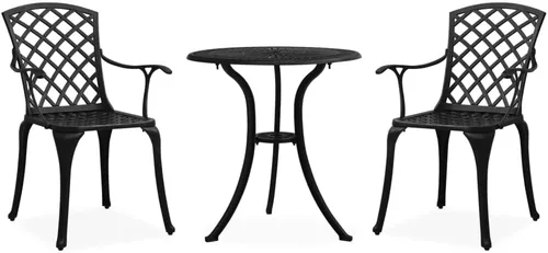 Juego de 3 piezas de bistró de aluminio fundido negro, muebles de patio al aire libre, muebles de exterior, juego de patio, muebles de balcón, para