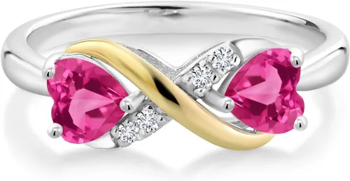 Miniatura 101 de Gemstone Birthstone and Lab Grown Diamond Accents Eternal Love Infinity Ring for Women 925 Silver and 10K Yellow Gold Heart Shape 5MM & Round