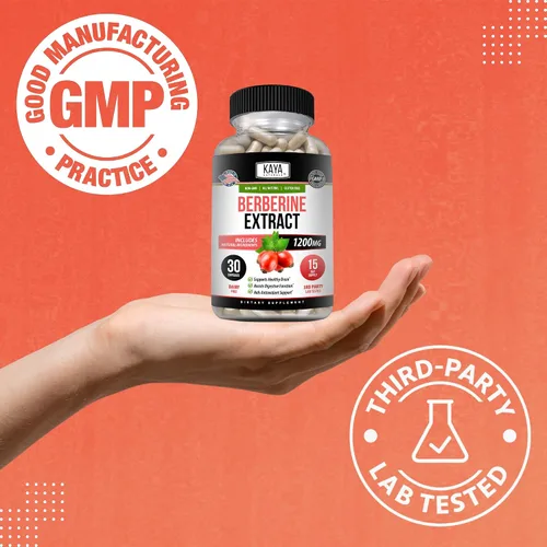 Miniatura 6 de Kaya Naturals Extracto de berberina HCL de 1200 mg - Sistema inmunológico - Niveles de gluco - Salud intestinal (vegetariano, sin OMG y sin gluten)
