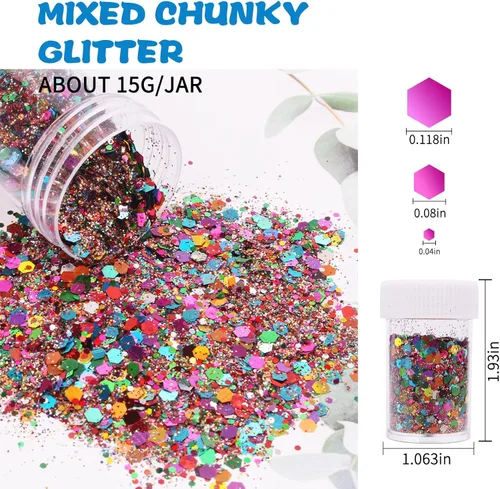 Miniatura 4 de Mezcla holográfica de purpurina gruesa y fina, 20 colores para resina, uñas iridiscentes, cabello cosmético de ojos, cara, cuerpo, lentejuelas