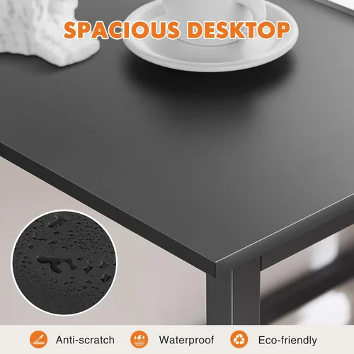 Miniatura 4 de Sweetcrispy Escritorio de oficina pequeño para computadora de 32 pulgadas, para estudiar, escribir, trabajar con marco de metal, mesa de madera