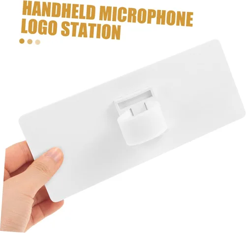 Miniatura 4 de ibasenice Estación de logotipo de micrófono, superficie en blanco para diseño acrílico para entrevistas y eventos, fácil de asegurar y usar