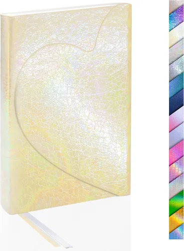Miniatura 9 de Rainbow - Diario de tapa dura de poliuretano, con solapa magnética de corazón, holográfico, irregular, de cuero de grano craked de cuero, diario