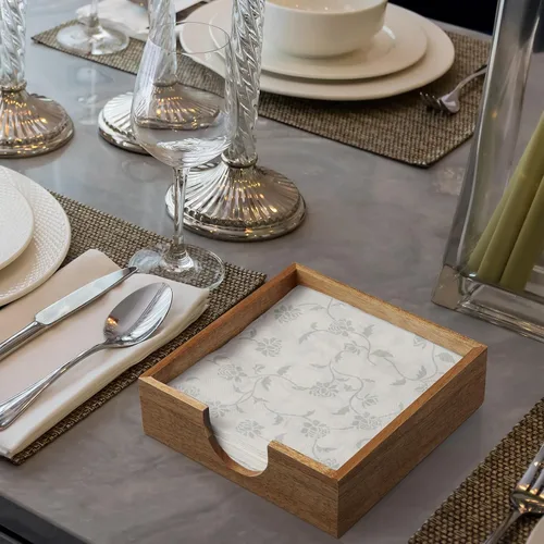 Miniatura 5 de Servilletero de madera de acacia para mesa, servilleteros para servilletas de papel, servilletero plano para almuerzo, servilleteros para decoración