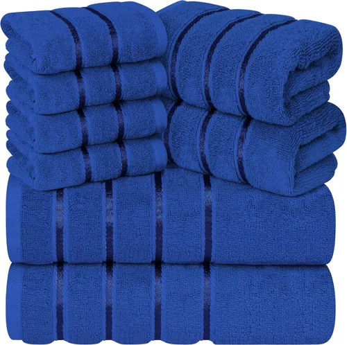 Miniatura 8 de Juego de 4 toallas de mano de lujo para baño, 100% algodón hilado en anillo de 600 GSM, suaves y absorbentes, rayas de viscosa, 16 x 28 pulgadas