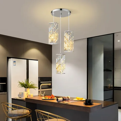 Miniatura 2 de Iluminación Colgante de Cromo, Luz Colgante Moderna, Mini Candelabros de Cristal, Accesorio de Luz Colgante Ajustable para Isla de Cocina, Comedor