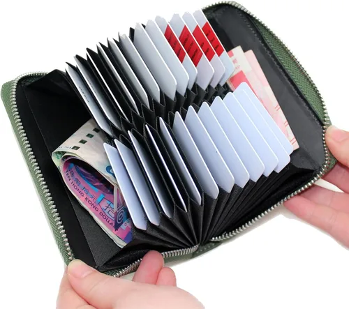 Miniatura 36 de boshiho Cartera con bloqueo RFID de 24 ranuras para tarjetas de crédito, de piel auténtica, organizador de múltiples tarjetas, con cremallera