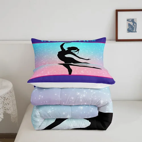 Miniatura 5 de Juego de ropa de cama de gimnasia tamaño Queen para niñas, edredón de cielo estrellado para niños y adolescentes, edredón con temática de danza