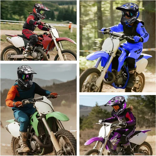 Miniatura 4 de Casco para jóvenes y niños de motocross, casco para adultos de ATV y bicicleta de tierra con gafas, guantes y máscara, casco de motocicleta de cara