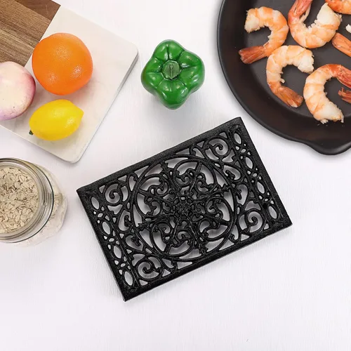 Miniatura 6 de Sumnacon 2 salvamanteles rectangulares de hierro fundido – Salvamanteles de hierro resistente al calor para platos calientes, tetera, placa