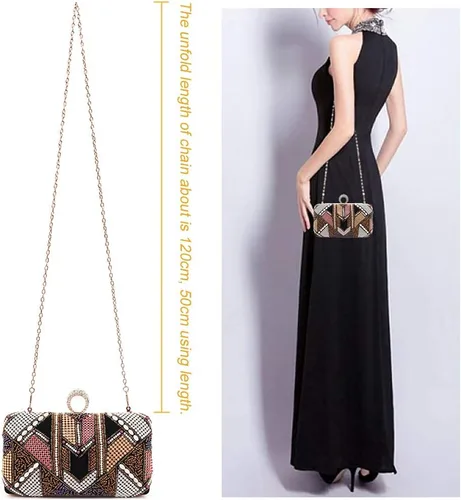 Miniatura 3 de Embragues para mujer Bolso de noche con cuentas de colores Bolso de diamantes de imitación Monederos de pelusa Bolsos de boda (negro), Negro