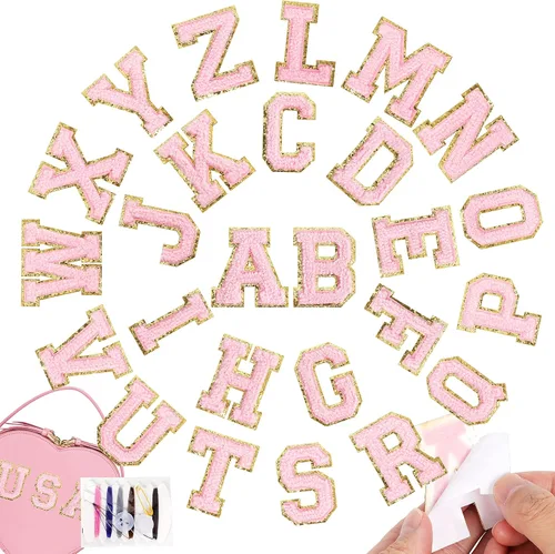 Miniatura 7 de NICEVINYL Parches de letras de chenilla autoadhesivas: 26 piezas de parches de letras coloridas, parches de letras universitarias, parches de 26