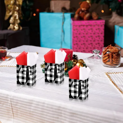 Miniatura 5 de Tenare 12 bolsas de regalo pequeñas, mini bolsas de papel a granel pequeñas con asa de papel para envolver regalos, suministros de Navidad, fiestas