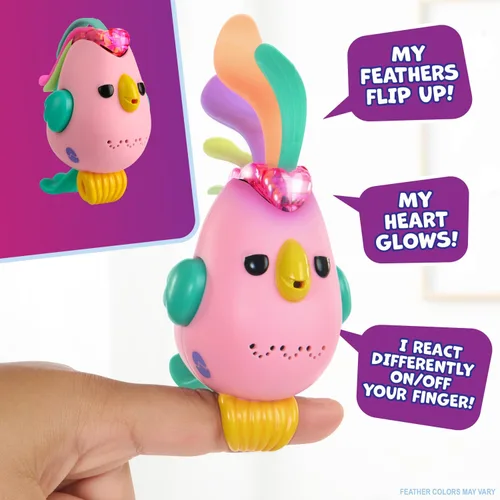 Miniatura 4 de Fingerlings Sweet Tweets Interactive Bird - Graba y reproduce mensajes secretos, incluye más de 40 sonidos y reacciones - Debbie (rosa)