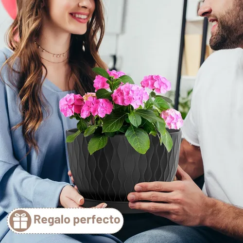 Miniatura 5 de WSMKSZ Macetas Grandes de 12 Pulgadas para Plantas de Interior o Exterior, Macetas de Flores con Amplias Ondas de Agua, con Agujeros de Drenaje