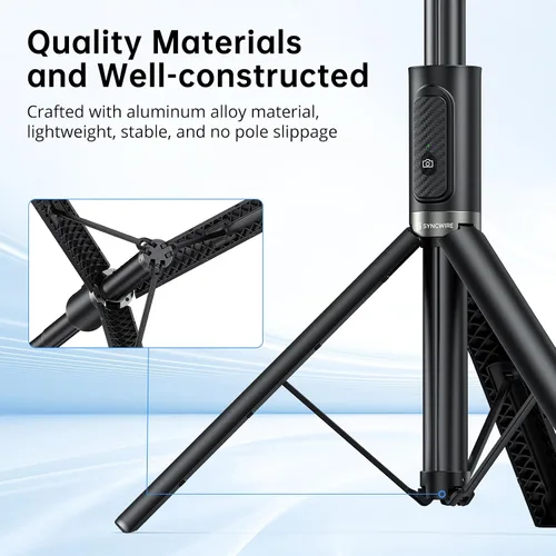 Miniatura 2 de SYNCWIRE Trípode de teléfono Selfie Stick de 55 pulgadas para iPhone, palo selfie de aluminio extensible todo en uno con control remoto, trípode