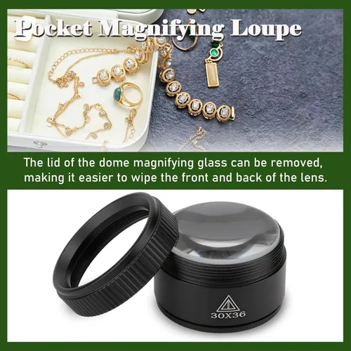 Miniatura 6 de Lupa portátil de mano de 30 aumentos con lente óptica de Rongon, lupas de cúpula, lupa de aumento para joyería, sellos, lectura de periódicos